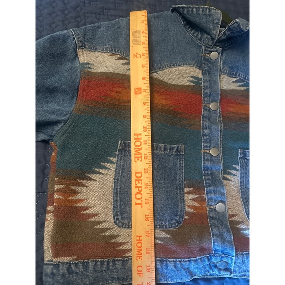 Vintage Southwestern Blanket Panel Denim Jacket Western Aztec Medium Wash read - Picture 10 of 11